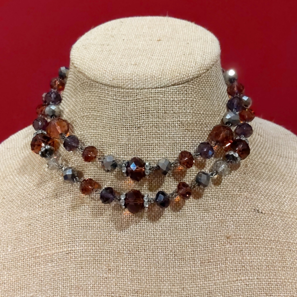 3 for $30 Fashion Jewelry Brown Silver Double Strand Beaded Necklace by Trifari
